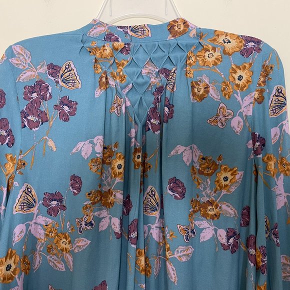 Free People So Fine Pebble Crepe Smocked Floral Tunic Top XS Fairy Cottagecore - Picture 7 of 10